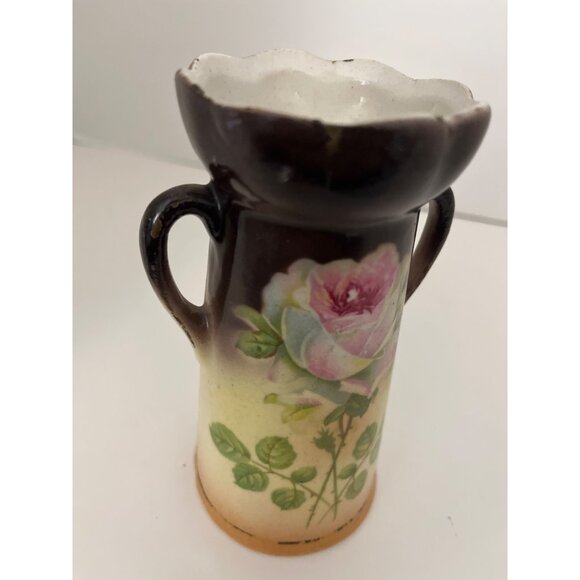 Antique 1900’s  Czech Rose Art Pottery Vase 5 1/2” - Picture 7 of 7